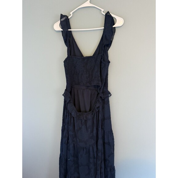 HEARTLOOM Vesna Maxi Dress Tiered Ruffle Navy Blue Cutout Back Large Floral - Picture 4 of 4